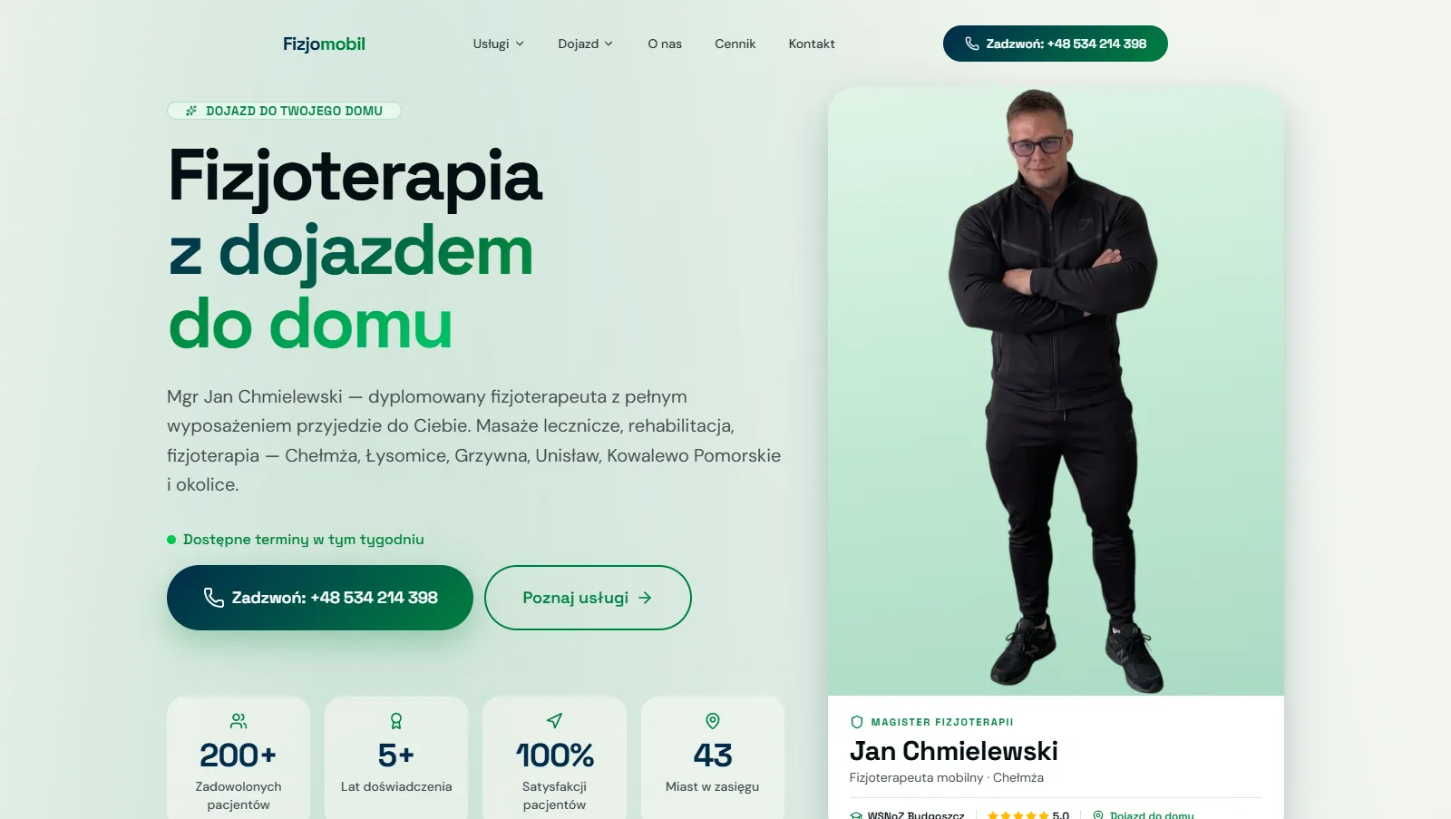 Zrzut ekranu strony fizjomobil.pl